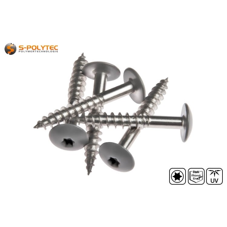 Facade screws according to DIN EN 14592 for Trespa® Meteon® FR HPL panels in Mid Grey (A21.5.1) with Satin Finish	