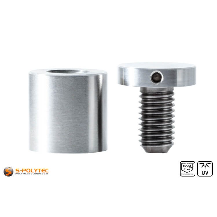 Spacer and screwable cover cap 25x25mmmm made fo stainless steel