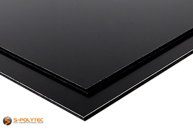 Aluminium composite panels (Alu-dibond) in black in custom cut - detailed view