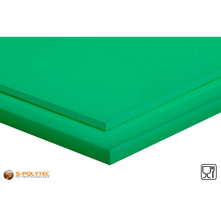 Polyethylene sheets (PE-UHMW, PE-1000) green with smooth surface from 8mm to 70mm thickness as standard size sheets 2.0 x 1.0 meters