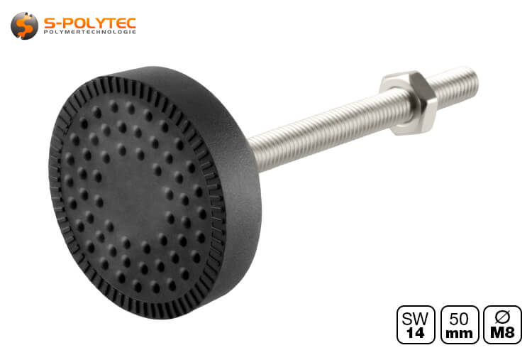 The levelling foot can simply be screwed into the thread of the through hole of the construction profile