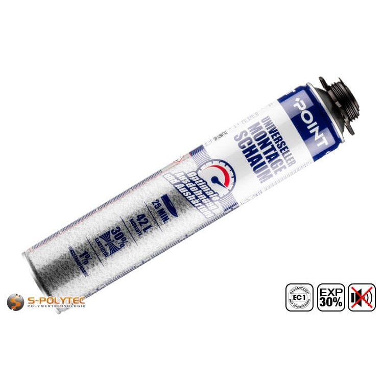 POINT low expansion 1K-PU assembly foam is a construction foam with low post-expansion in a 750ml pistol foam can