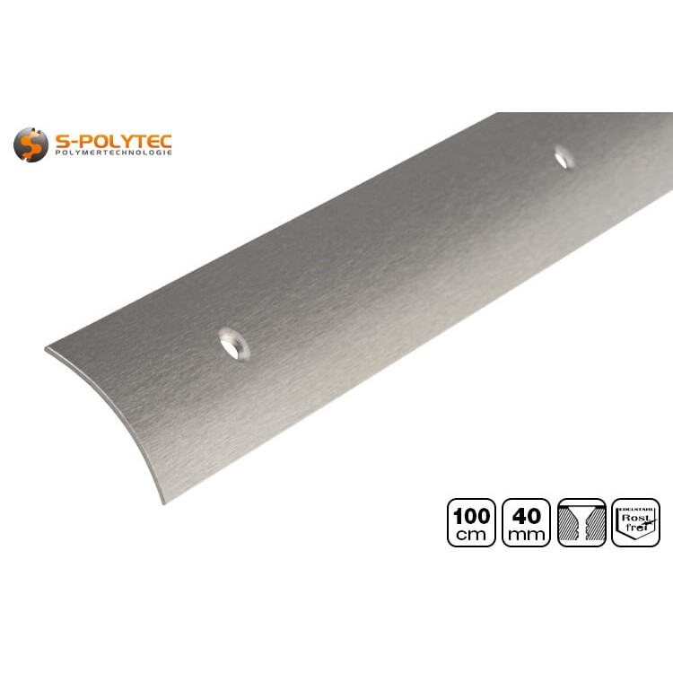 The 40mm stainless steel floor profile has a brushed surface in the longitudinal direction