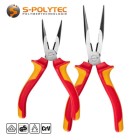 VDE needle-nosed pliers with tapered tips according to DIN 5745 are made of chrome-vanadium steel