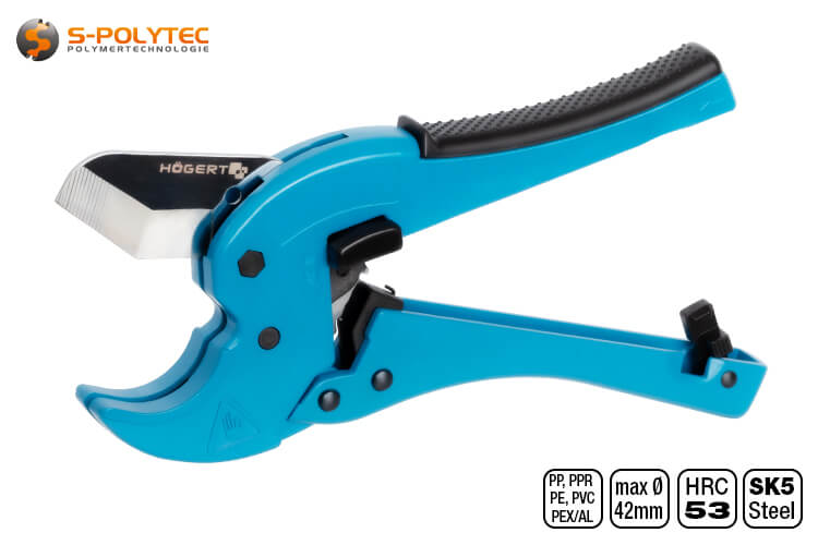 The pipe cutter from Högert has a power-transmitting ratchet feed with quick return