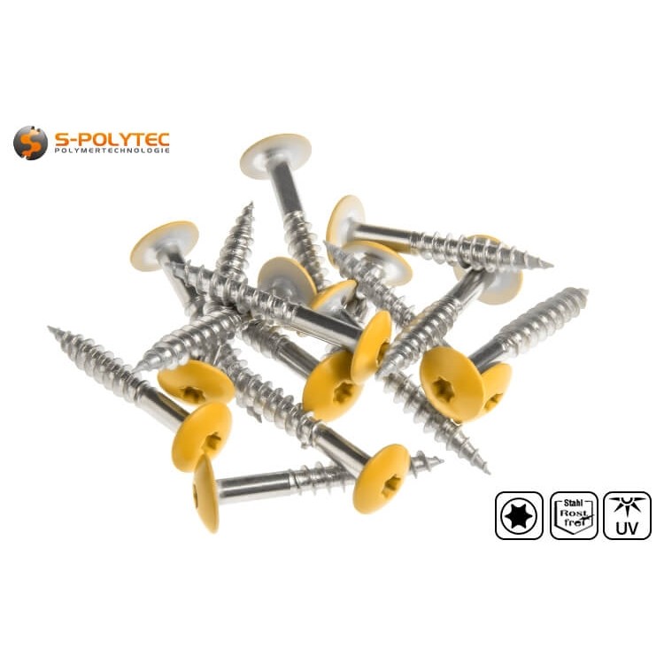 The gold yellow screws in A4 stainless steel for HPL panels