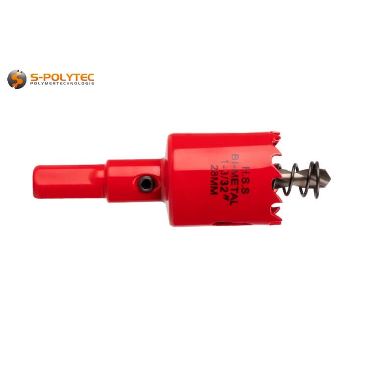 The 28 mm diameter hole saw is suitable for cutting depths of up to 34 mm