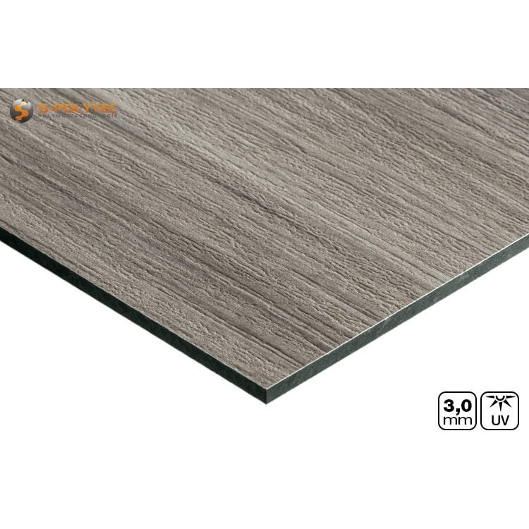 Detailed view of the structured decorative surface in grey ash wood effect