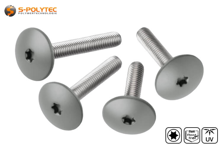 M5 stainless steel balcony screw for cap nuts or threaded sleeves with head painting in dusty gray (RAL7037)