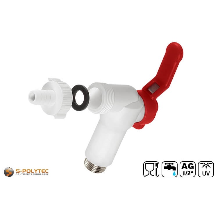 The Aqua-Plus PP-R ball valve in white with lever and male thread in 1/2 inch
