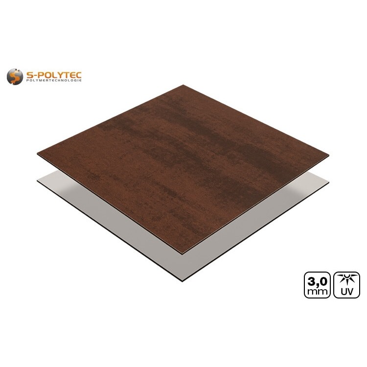 Aluminium composite panel 3mm cut to size with one-sided decor in rust effect