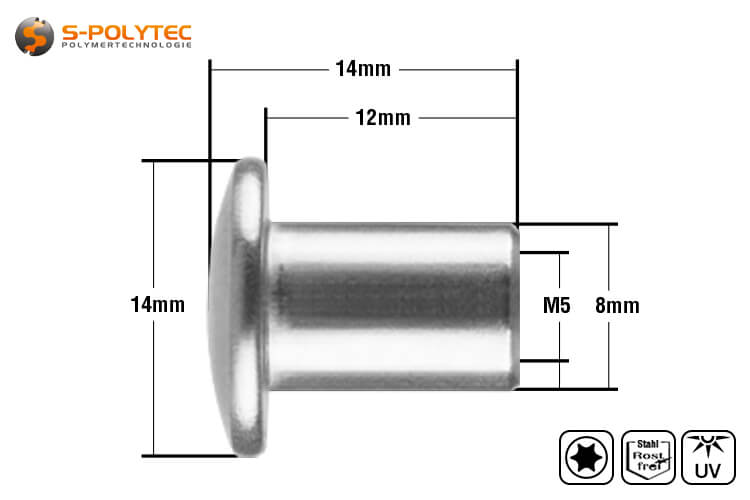 The steel coloured threaded sleeve is ideal for all square tubes made of steel plates in stainless steel look