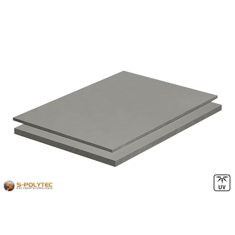 PVC sheets lightgrey hard PVC (PVCU) from 3mm to 30mm thickness in 2,0 x 1,0 meters