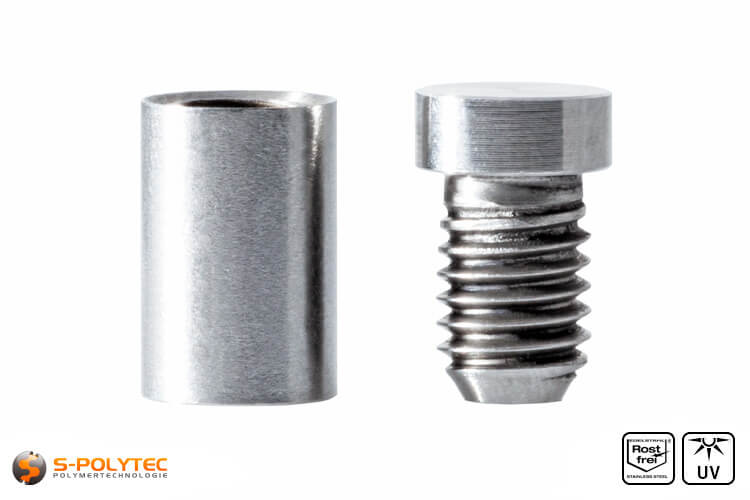 Spacer and screwable cover cap 10x15mm made fo stainless steel