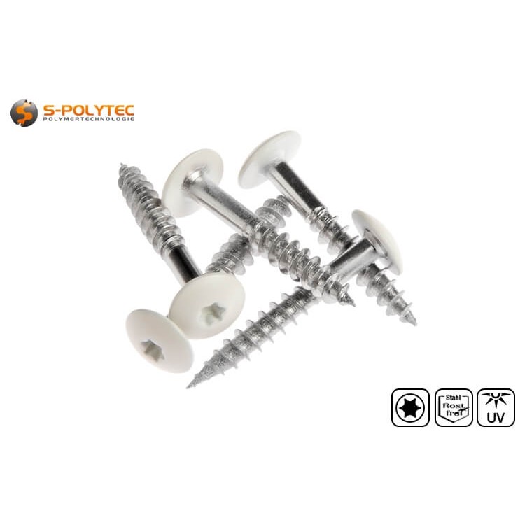 Facade screws according to DIN EN 14592 for Trespa® Meteon® FR HPL panels in White (A03.0.0) with satin finish