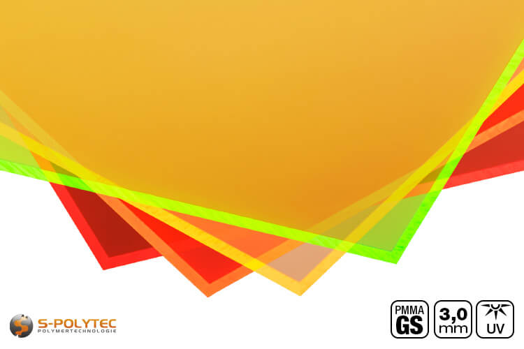 We offer the transparent acrylic glass sheets made of cast PMMA with luminous effect in red, orange, yellow and green 