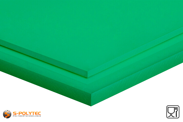 Polyethylene sheets (PE-UHMW, PE-1000) green with smooth surface from 8mm to 70mm thickness as standard size sheets 2.0 x 1.0 meters