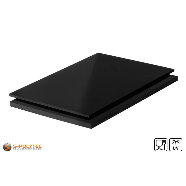 Polyethylene sheets (PE-UHMW, PE-1000) black with smooth surface from 8mm to 80mm thickness as standard size sheets 2.0 x 1.0 meters