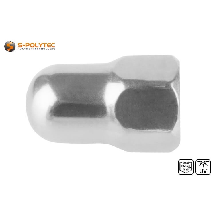 The cap nut in the high design with M5 internal thread has an external hexagon with 8mm spanner width