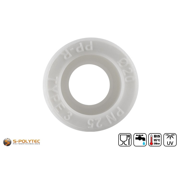 Aqua-Plus PP-R socket in white for connecting two PP-R pipes with identical diameters