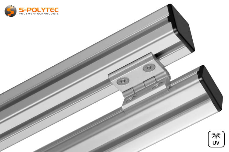 The hinge can be retrofitted at any time to existing constructions made of aluminium system profiles