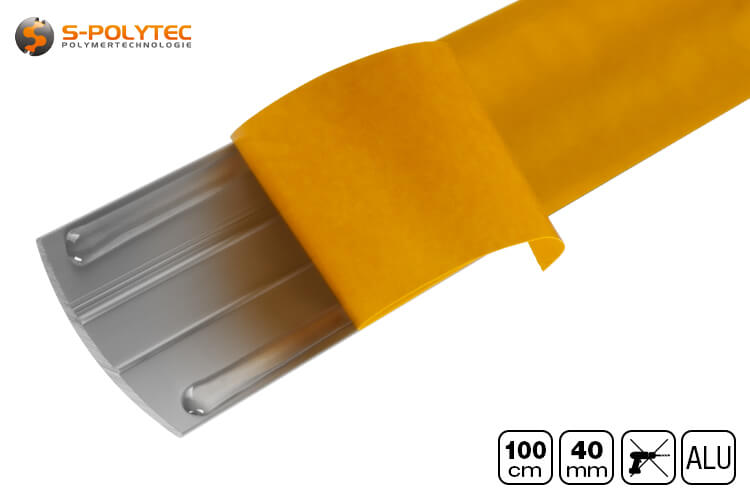 The 40mm wide self-adhesive aluminium floor profiles are available in silver, sahara, gold or matt stainless steel