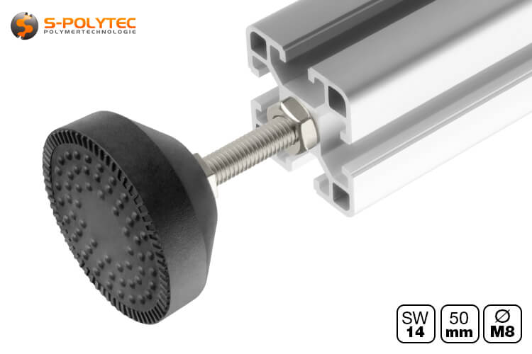 The 50mm diameter studded, closed base distributes the weight optimally over the ground