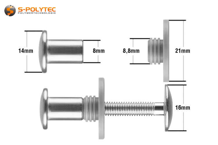 The set includes a head-painted balcony screw in the desired length, threaded sleeve and spacer sleeve made of PE