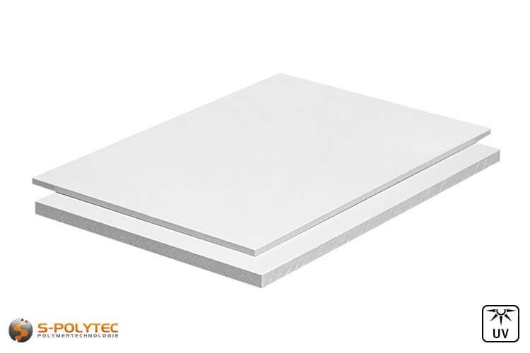 UV-stabilised rigid PVC sheets (PVC-CAW, PVCU) in white in millimetre-precise cuts from 30mmx30mm