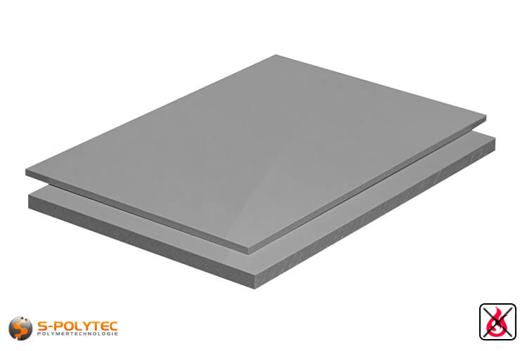 PP-S sheets (low flammability - DIN 4102 B1, polypropylene) in gray with smooth surface in thicknesses from 2mm - 20mm