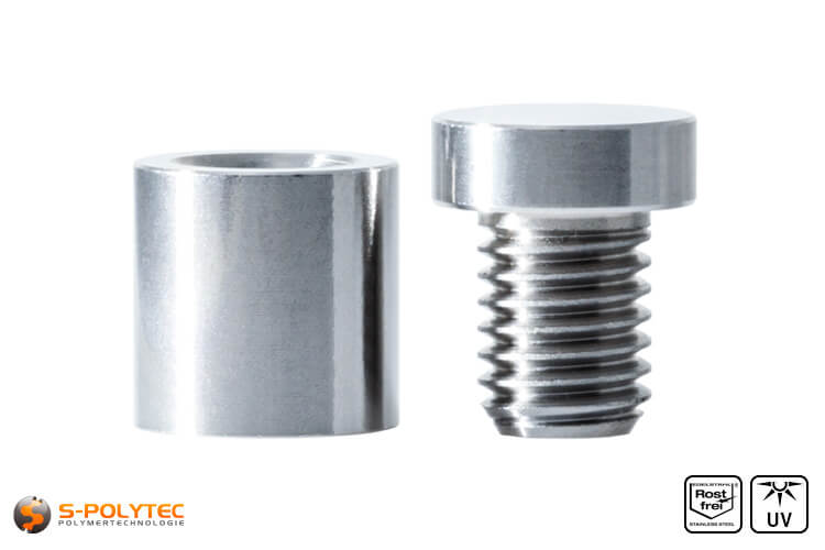 Spacer and screwable cover cap 15x15mm made fo stainless steel