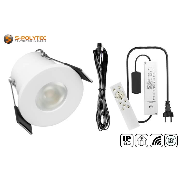 The LED set with mini LED spotlights in white comes ready to connect with a SmartHome controller and all connection cables