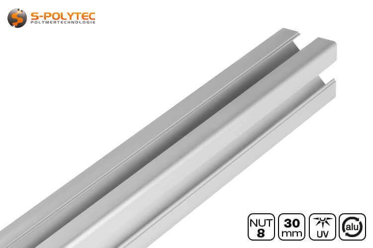 The aluminium profiles 30x30 groove 8 I-type are available in 200cm and 100cm lengths or cut to the exact millimetre