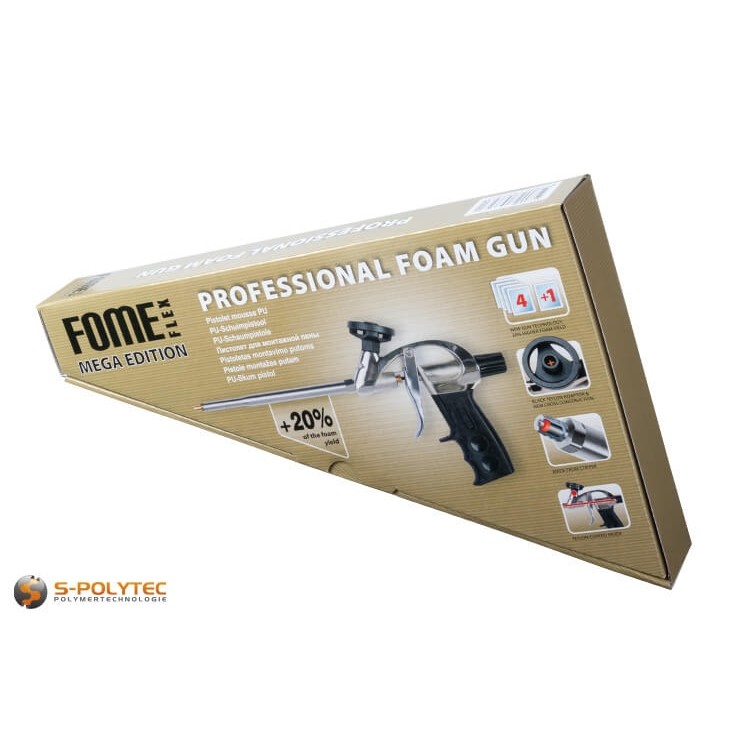 The foam gun Mega Edition by FOME FLEX is suitable for all 1K-PU-foams and 2K-PU-foams
