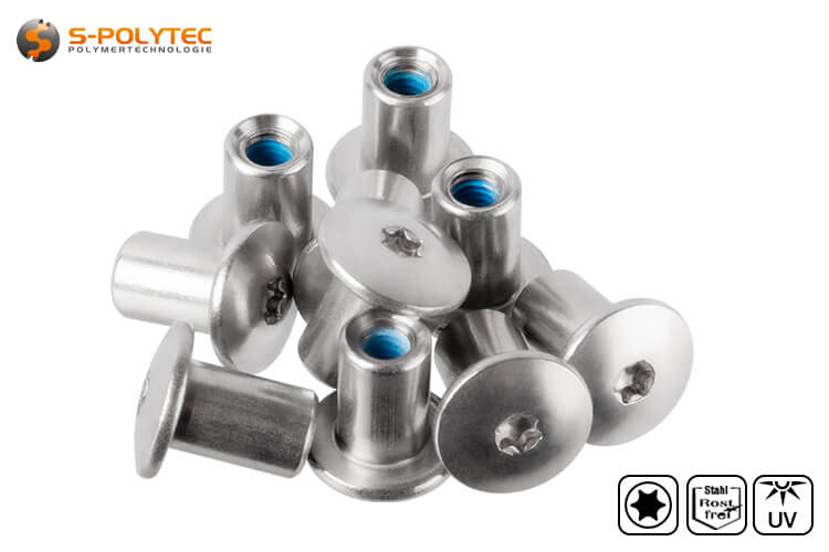 Stainless steel threaded sleeve for balcony screws in unpainted version without head painting.
