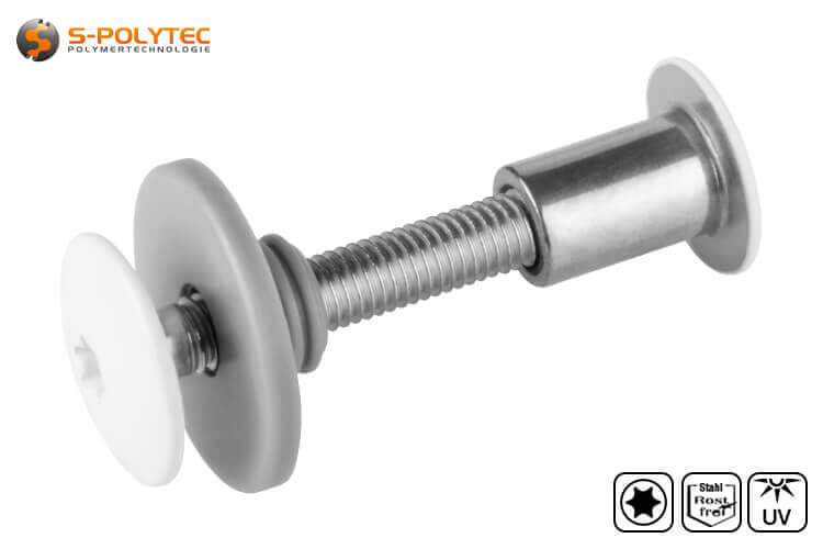 The threaded sleeve of the balcony screw is available with white paint in RAL9010 as well as unpainted