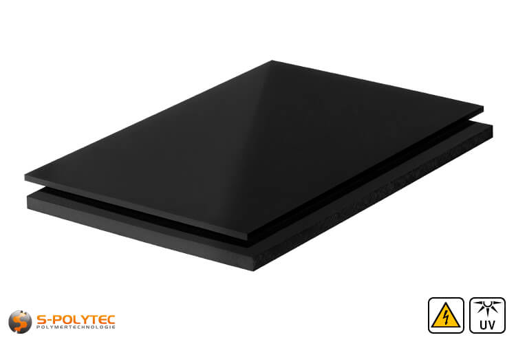 PE-EL sheets (electricalley conductive polyethylene) in black with smooth surface in thicknesses from 3mm - 60mm