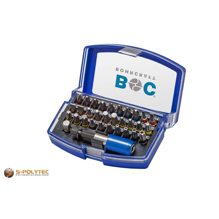 Professional bit set with 32 pieces made of high-quality S2 tool steel in transport box