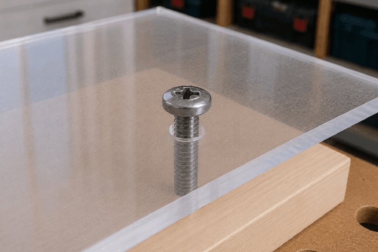 Screw with sufficient movement allowance in a larger acrylic glass hole