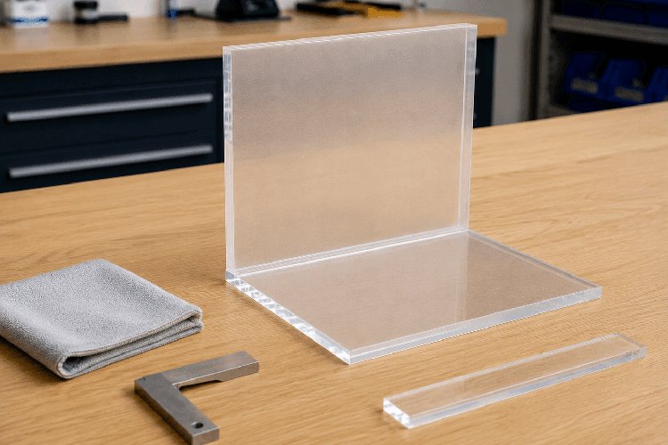 Aligning acrylic sheets at a right angle before bonding