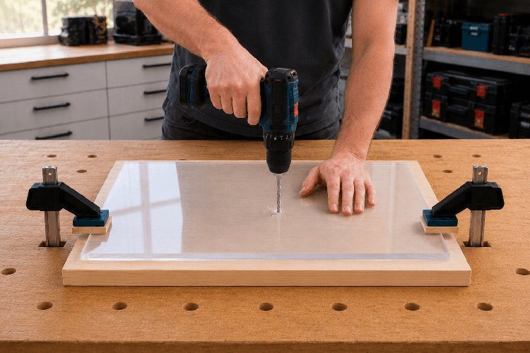 Drilling acrylic glass with a steady feed and without hammer action