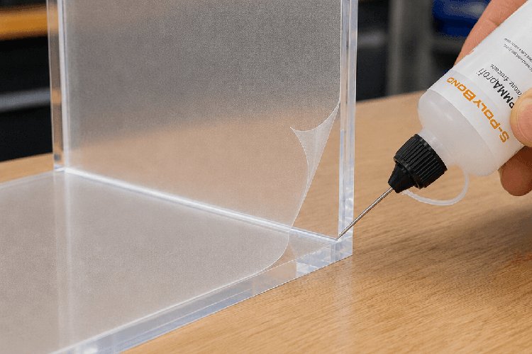 Applying low-viscosity acrylic adhesive to the joint in a controlled manner