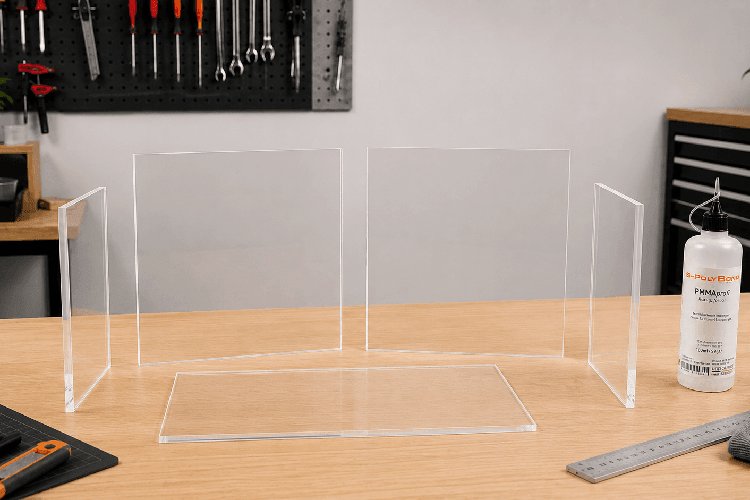 Cut acrylic sheets for the base, front, rear and side panels of an aquarium