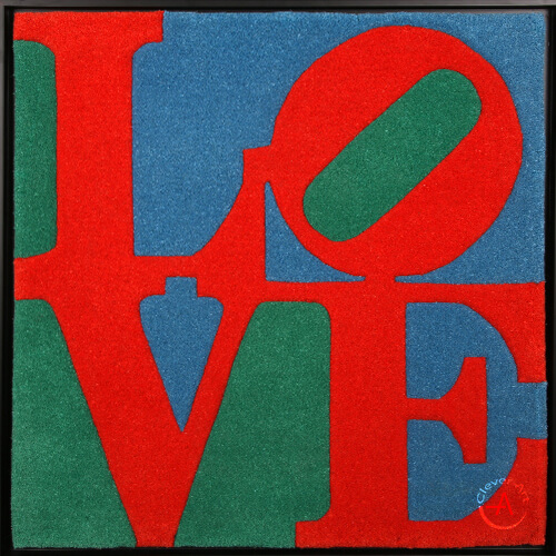 Framed rug - Classic LOVE by Robert Indiana - certified and signed by the artist