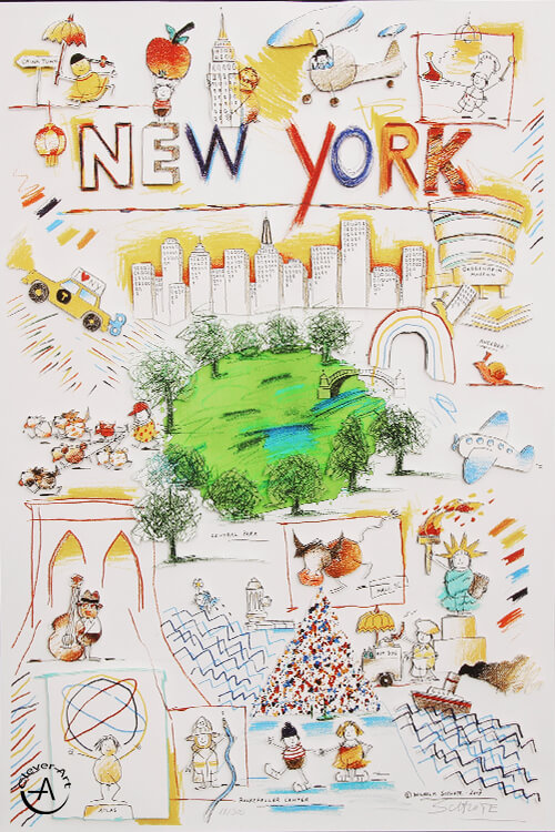 Hand-signed city poster of New York by Wilhelm Schlote, printed by Clever-Art