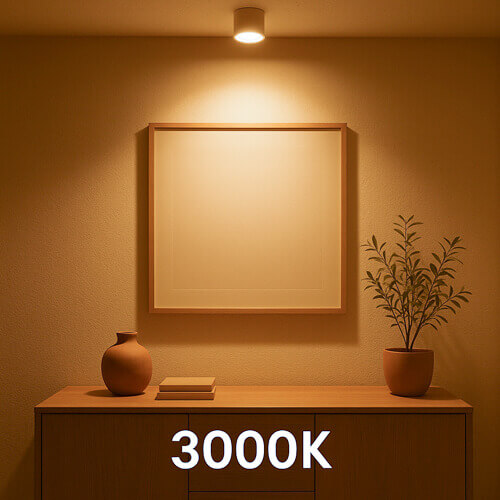 Effect of an LED light source in warm white with a color temperature of 3000K - KI generated 