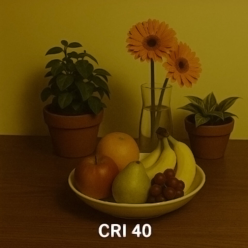 Effect of an LED light source with poor color rendering of CRI 40 - KI generated