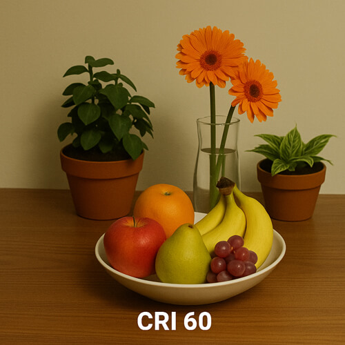 Effect of an LED light source with moderate color rendering of CRI 60 - KI generated