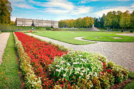 Public park with lawns and flower bed - root barrier lawn edge made of polyethylene