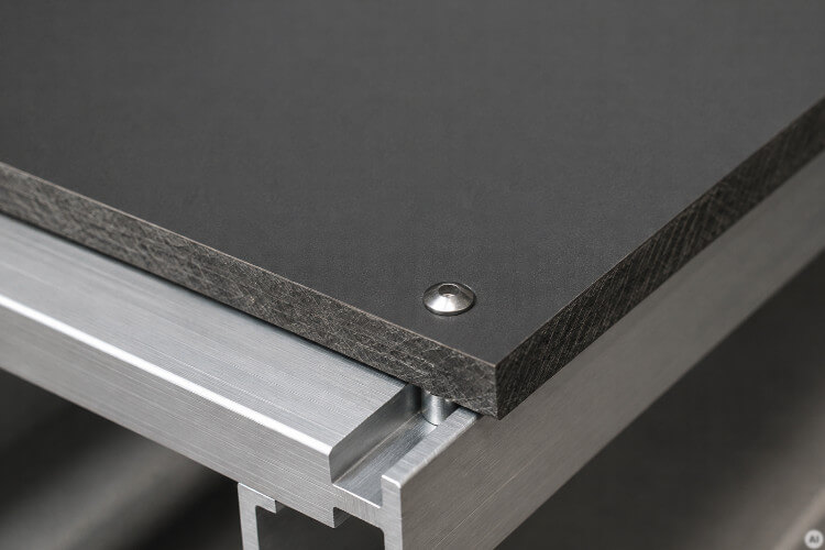 Suitable fixed-point hole in an anthracite HPL sheet